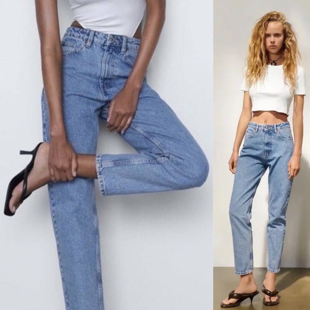Zara High Rise Mom Fit Ankle Denim Jeans - Picture 2 of 13